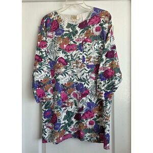 VTG Victorias Secret Gold Label Floral Print Long Sleeve Tunic Sleep Top Sz‎ S